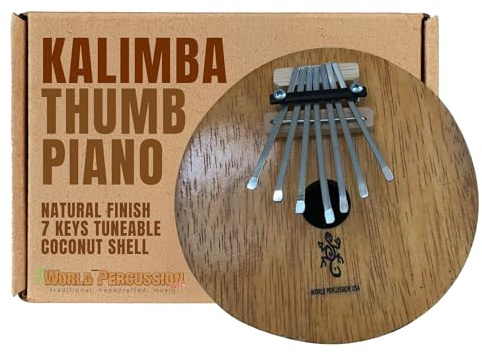 World Percussion USA Kalimba Thumb Piano - 7 keys - Tunable - Natural Coconut Shell - 6-7 Wide
