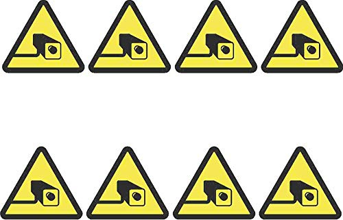 Kleberio® 8 Selbstklebende gelbe PVC Aufkleber Warnschild 27 x 25 mm SEHR KLEIN!! - Videoüberwachung - Piktogramm Hinweis Aufkleber