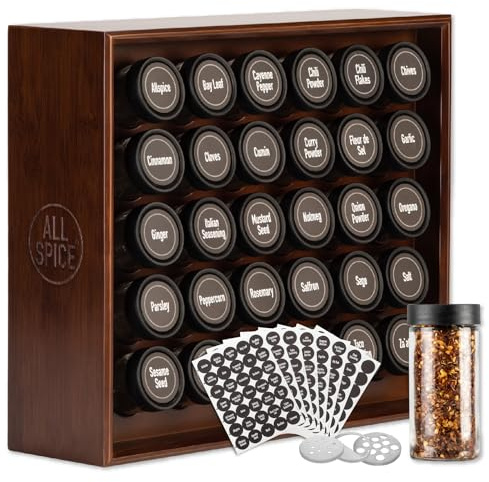 AllSpice kryddställ i trä, inkluderar 30 118 ml burkar – valnöt