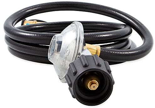 Camco Low Pressure Gas Regulator with 6' Hose and Female Quick Connect x Acme Nut- Simple and Quick Install - Use with Low Pressure Gas Appliances (57629)