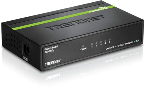 TRENDnet 5-Port Unmanaged Gigabit GREENnet Desktop Metal Switch, TEG-S50g,Ethernet Splitter, Ethernet/Network Switch, 5 x Gigabit Ports, Fanless, 10 Gbps Switching Fabric, Black