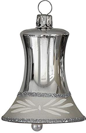 Jingle Bells Lauscha Glocke mit Klöppel Wanda Silber mundgeblasen, handbemalt