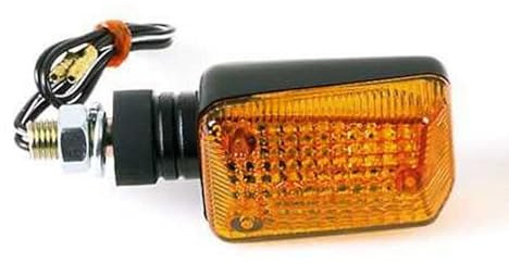 Blinker Motorrad Mini, schwarz, Glas gelb, 12V 21W, kurzer Gummistiel, Paar | Mini-Blinkleuchten mit Gummiarm, Kopf 54 x 38 mm, 18 mm Armlänge, 31 mm Tiefe, Halogen, universal, E-geprüft, 2x Blinker