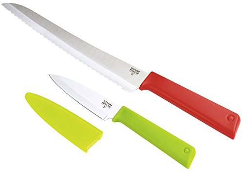 KUHN RIKON 26692 Colori+ Classic 2-teilig Rüst Brotmesser grün/rot Messerset Rüstmesser Gemüsemesser Kochmesser Küchenmesser, Kunststoff, 41 x 13.8 x 2 cm, 2-Einheiten