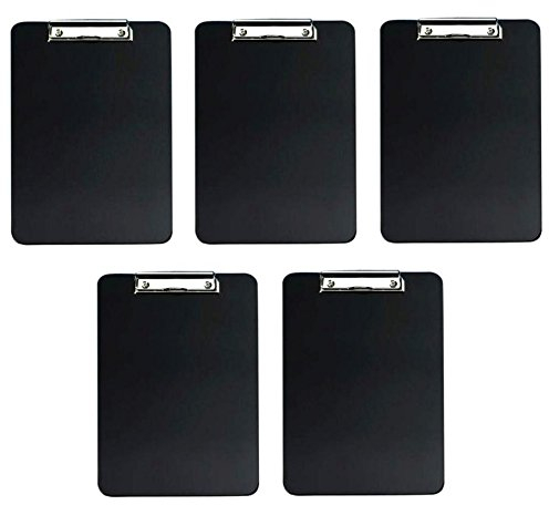 5er Set Klemmbrett Din A4 schwarz mit Klemme aus Metall Schreibunterlage Clipboard Schreibbrett Schreibplatte Klemmmappe Schreibmappe