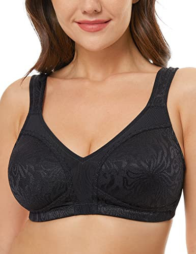 WingsLove Women's Full Cup Minimizer Bra Wide Straps Non-Wired No Padding Bra Comfort Plus Size (Black 38D)