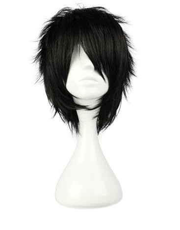 COSPLAZA Cosplay Wig Kostueme Perücke Short Rock Spiky gerade Schwarz Heat Resistant 30cm Party Haar Perücken