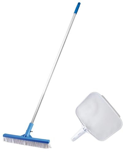 Keeper Kit Limpieza Piscina 3 en 1 – Pértiga Aluminio 1,30 m con Sujeción Palomilla, Recogehojas Plano y Cepillo Piscina, Compatible con Accesorios Keeper y Siqua, Ideal para Mantenimiento Diario