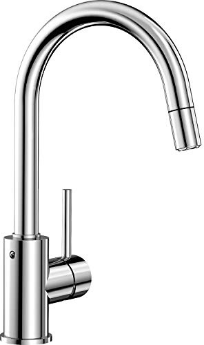 BLANCO MIDA-S – Robinet de Cuisine avec Bec Haut et Douchette Extractible – Haute Pression – Chrome – 521454