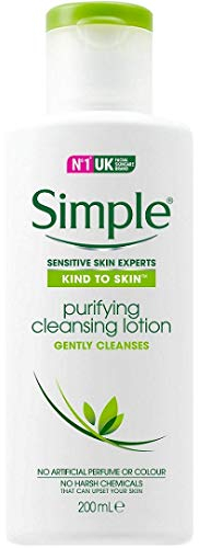 Simple®, Kind to skin purifying cleansing lotion, lozione detergente dermopurificante delicata sulla pelle; confezione da 3 pezzi da 200 ml ciascuno