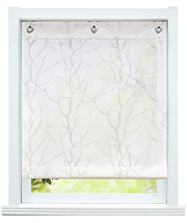 ESLIR Raffrollo mit U-Haken Gardinen Küche Raffgardinen Halbtransparent Ösenrollo Vorhänge Modern Ausbrenner Weiß #2 BxH 60x140cm 1 Stück