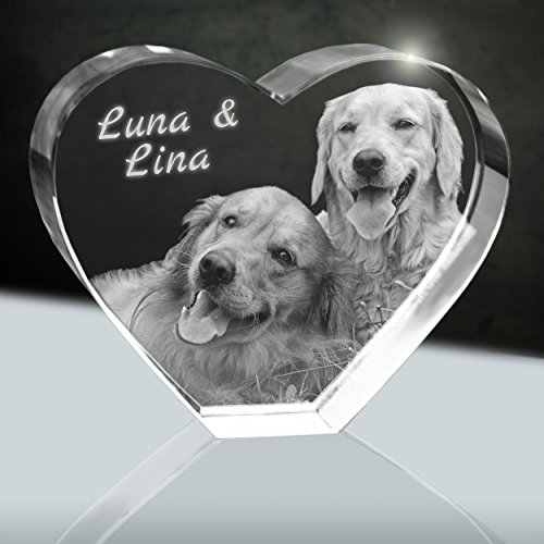 Glasfoto (3D) | Herz 80mm | 1 bis 2 Personen oder Tiere zB als Geschenk für Tier Liebhaber