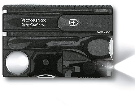 Victorinox Swiss Card Lite, Swiss Made Pocket Tool, 13 Functions, LED, Magnifier, Black Transparent, One Size, (0.7333.T3)