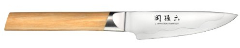 KAI Seki Magoroku Composite Cuchillo de oficina con hoja de 9 cm - Acero inoxidable SUS420J2 56 HRC / Acero VG 10 61 HRC - Mango de madera de Pakka de color claro - Hecho a mano en Japón