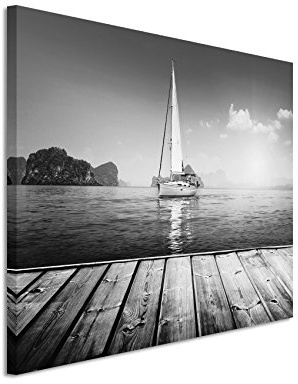 Paul Sinus Art 50x70cm Wandbild Fotoleinwand Bild in Schwarz Weiss Yacht an Steg