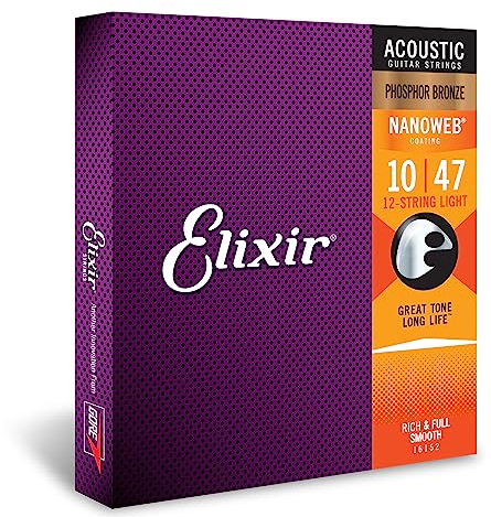 Elixir® 16152 Saiten Phosphor Bronze 12-saiter Akustik-Gitarrensaiten mit NANOWEB® Beschichtung, Light (.010-.047)