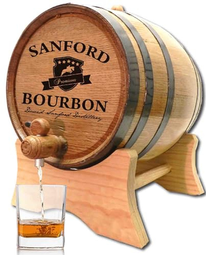 Personalized 10 Liter Oak Bourbon Aging Barrel w/Wood Stand, Bung & Spigot (2.5 gallon), Age Cocktails, Bourbon, Whisky, Rum, Tequila, Mead Wine - Custom Wooden 10L Mini Whiskey Barrels (B400)