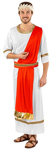 dressforfun tectake Herrenkostüm Gaius Julius Caesar | Lange Toga | integrierte Schärpe mit goldenem Saum | Taillengürtel | Lorbeerkranz Haarband (S | Nr. 300210)