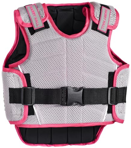 Harry Hall Zeus Kids Body Protector Horse Riding - Children Hi-Viz Equestrians Level 3 EN 13158 Girls Boys Protective Jacket Vest (Grey Pink, Medium)