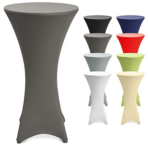 Beautissu Stretch Stehtisch Hussen 80cm Anthrazit – Waschbar Bügelfrei Stehtisch Hussen für Stehtische Stehtischhussen rutschfest Verstärkung Fußbereich Tischhusse Tischdecke Stehtisch Rund Stella
