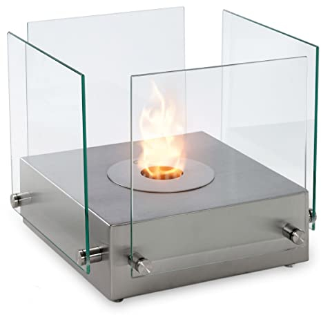 LILIMO Edelstahl Tischkamin Asti | 35 x 35 x 31,5 cm | Freistehender Bio-Ethanol Kamin | in Silber