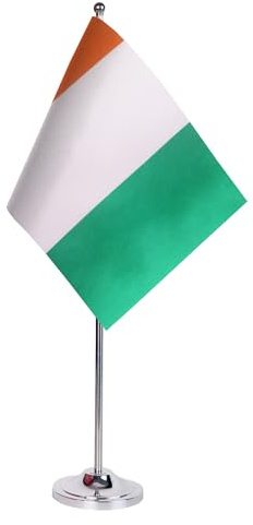 AZ FLAG Drapeau de Table Côte d'Ivoire 22x15 cm Ivoirien Satin Socle Métal | Usage intérieur Drapeau de bureau finition cousue et bords renforcés avec mât et socle métallique