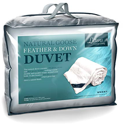 Littens Luxury 13.5 Tog Double Bed Size White Goose Feather & Down Duvet Quilt, 15% Down, 230TC 100% Down-Proof Cotton Casing
