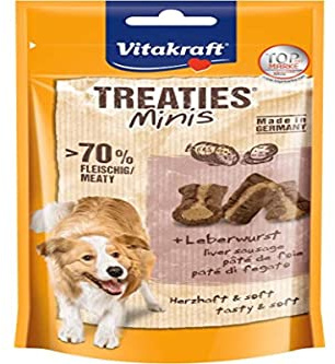 VITAKRAFT Treaties Minis, Leccornie per Cani, con Patè di Fegato, come Premio da un Pasto e L'altro, in formato convenienza, Senza L'aggiunta di Zuccheri e Cereali, 1 x 48g