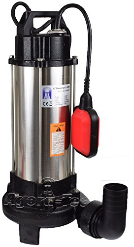 Agora-Tec® AT- Baupumpe-C 1300W (mit Schneidwerk) Tauchpumpe für Schmutzwasser, Abwasser, für Fäkalien und organische Feststoffe mit Schwimmerschalter und max: 1,05 bar und max: 17500l/h