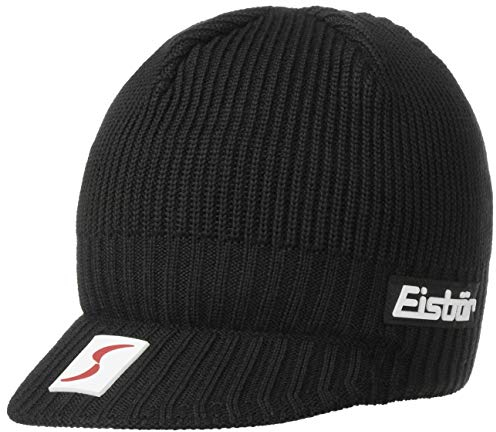 Eisbär Cap Skipool Strickmütze Damen/Herren - Made in Austria Pull Skimütze Beanie mit Schirm, Futter, Futter Winter Herbst-Winter - One Size schwarz
