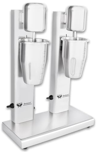 Beeketal 'BMS-2' Profi Gastro Doppel Milchshaker Mixer aus Edelstahl mit 2 Geschwindigkeitsstufen inkl. 4 Becher - Standmixer für cremige Milkshakes, Eiweißshakes, Cocktails, Frappes