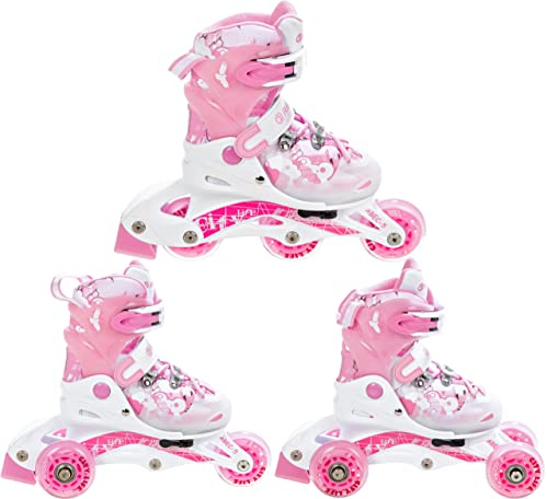Raven Princess 3in1 Inline Skates Triskates Rollschuhe Inliner für Kinder Mädchen verstellbar (Pink, 26-29 (16cm-18cm))