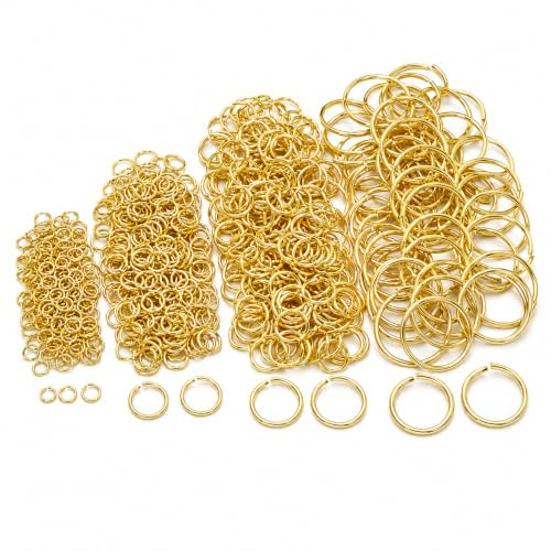 Perlin 1000 Biegeringe offen Messing goldfarben 5/8/10/12 mm 0.7 mm Draht | Seitlich schließbare Binderinge in vier Größen für Anhänger und Verschlüsse sowie Kettenreparaturen und DIY-Projekte