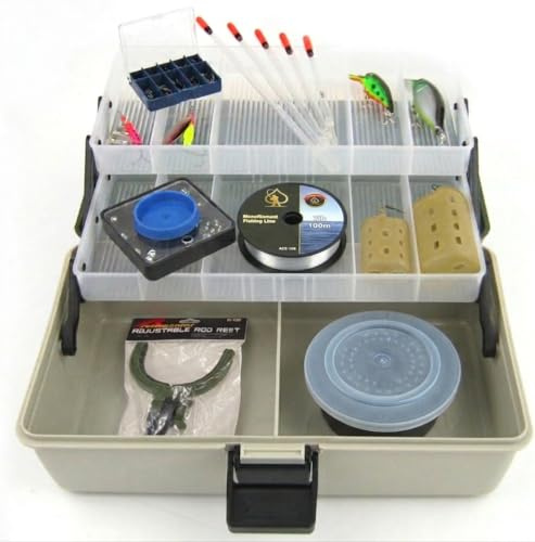 Coarse Fishing Tackle Box Gift Set - Includes Hooks, Floats, Weights, Plugs, Spinners, Rod Rest, Line, Bait Box & More!