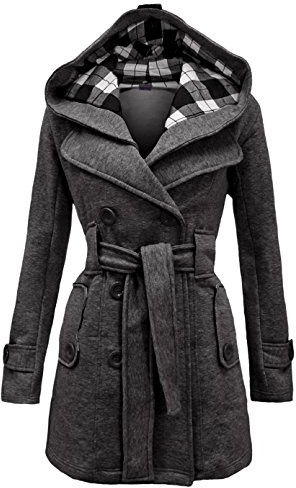 NOROZE Womens Long Sleeve Belted Button Fleece Trench Coats