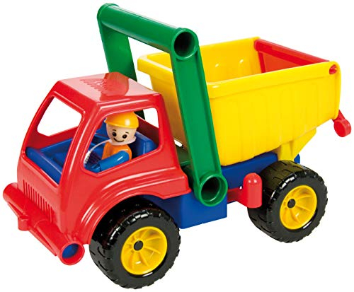 Lena 04150 - Aktive LKW Kipper, Baustellenfahrzeug ca. 27 cm, robuster Kipplaster mit Haltegriff und beweglicher Spielfigur, Muldenkipper Set, Spielfahrzeug für Kinder ab 2 Jahre