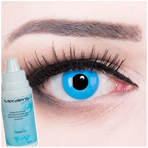 Funnylens Lenti a contatto azzurre con porta lenti a contatto Sky Angel - Demone, White Walker morbide comode da indossare, ideali per Halloween Manga Anime Cosplay o Carnevale senza correzione