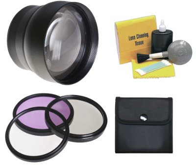 Digital Nc Lente supertelefoto de 58 mm y 2,2 aumentos (Compatible con JVC GL-V1843US) + Anillo de Paso de 43 mm a 58 mm + Kit de Filtro de 3 Piezas de 43 mm