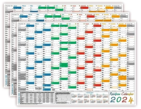 3 Stück Rainbow Wandkalender/Wandplaner 2026 (gerollt) DIN A0 Format (841 x 1189 mm) 14 Monate, komplette Jahresvorschau Folgejahr und Ferientermine/Feiertage aller Bundesländer