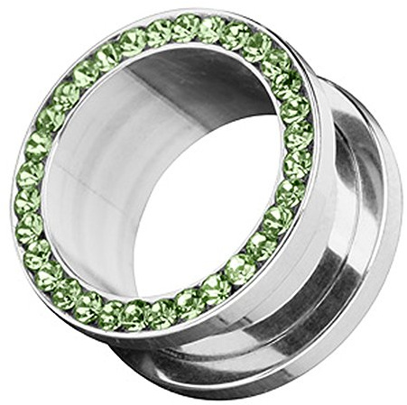 Piercingfaktor Flesh Schraub Tunnel Ohr Plug Ear Piercing Edelstahl Zirkonia Kristall Strass Steinchen Schraubverschluss 8mm Grün
