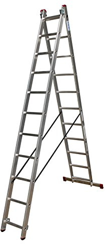 KRAUSE lale223 doppelte Leiter mit 2 x 11 Trittstufe, 4.05 m/4.3 m/6.2 m Höhe Leiter, 2.95 m Höhe Stehleiter, 3.1 M/5.3 m Länge