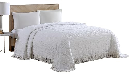 Beatrice Home Fashions Medallion Chenille Bedspread, King, White