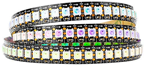 BTF-LIGHTING Ruban LED WS2812B RVB 5050SMD Flexible 1M 144LED/m 5V puce or | Bande LED 1M 144 Pixels PCB Noir adressable individuellement 12mm IP30 pour Cuisine Chambre TV projet DIY (Bande uniquement)