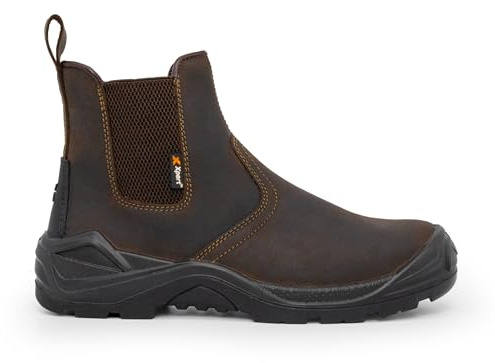 Xpert - Defiant S3 Safety Dealer Boots. Pull On Chelsea Steel Toe Cap Shoes, Comfortable And Water Resistant Work Boots For Men With Midsole Design For Safety and Ankle Support (UK 10)