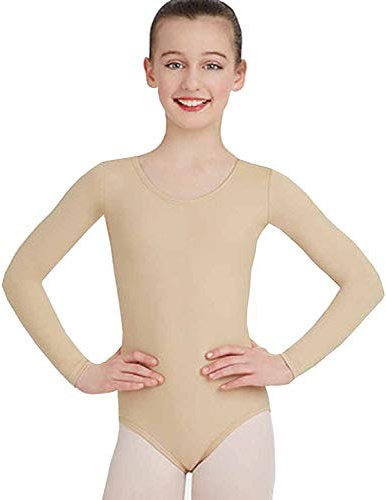 elegance1234 Girl's Cotton Long Sleeve Leotards Stretchy Dance/Gym/Ballet Sports Colour&Sizes***Same Day Postage**** (5-6 Years, Skin)