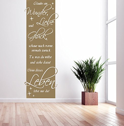 timalo® BANNER Wandtattoo Wohnzimmer Aufkleber Spruch Glaube an Wunder Liebe Glück 1pt2-TK13 (H 100 cm x B 34 cm)