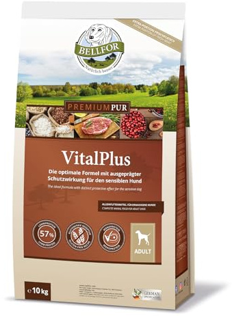 Bellfor Pur VitalPlus - Alimento seco para Perros, sin Gluten, con Alto Contenido de Cordero, 10 kg, Rico en Omega-3 y antioxidantes Naturales, sin Cereales, Comida Seca para Perros