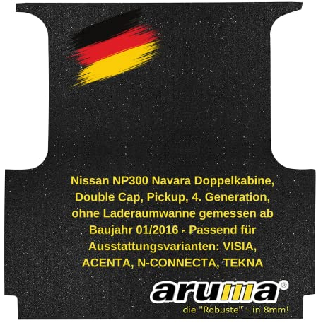aruma® Antirutschmatte Laderaummatte kompatibel für Nissan NP300 Navara Doppelkabine, Double Cap, Pickup, 4. Generation, ohne Laderaumwanne gemessen ab Baujahr 01/2016 -