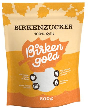 Birkengold Xylit Birkenzucker, 500 g Beutel | 100% Xylit aus Finnland | aus Birken- und Buchenrinde | vegan | 40% weniger Kalorien als Zucker | glutenfrei | Zahnfreundlich
