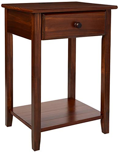 Casual Home Owl Night Stand with USB Port Charging Station and Drawer, 17.5W x 14.25D x 24.5H, Warm Brown